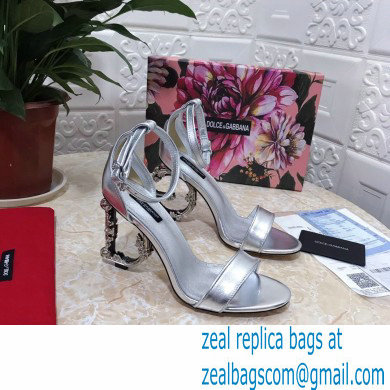 Dolce  &  Gabbana Heel 10.5cm Leather Sandals Silver with Baroque D & G Heel 2021